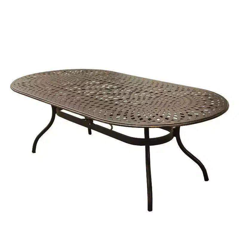 Ensemble de salle à manger 11 pièces avec table de salle à manger ovale en aluminium à treillis maillé orné et moderne de 241 cm - Bronze - Oakland Living : Résistant aux UV
