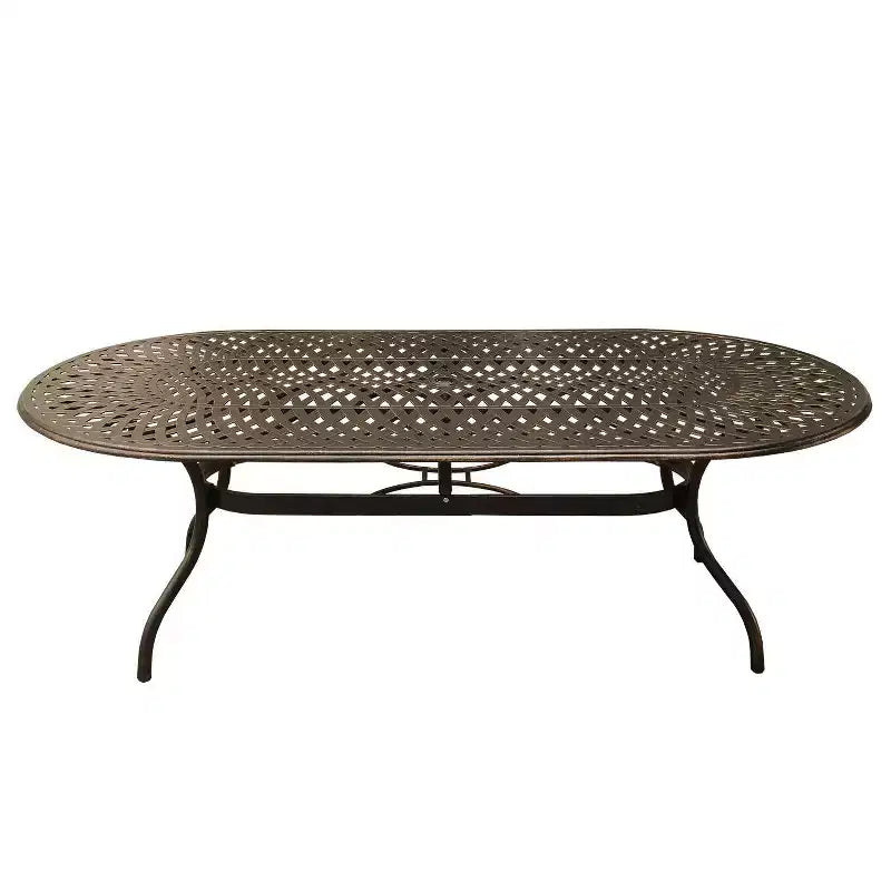 Ensemble de salle à manger 11 pièces avec table de salle à manger ovale en aluminium à treillis maillé orné et moderne de 241 cm - Bronze - Oakland Living : Résistant aux UV