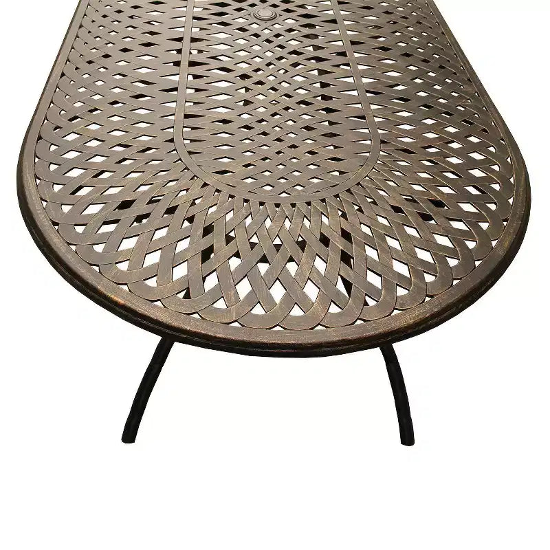 Ensemble de salle à manger 11 pièces avec table de salle à manger ovale en aluminium à treillis maillé orné et moderne de 241 cm - Bronze - Oakland Living : Résistant aux UV