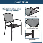 CLIHOME Ensemble de salle à manger d'extérieur 5 pièces, avec table carrée avec trou pour parasol et chaises en maille