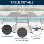 CLIHOME Ensemble de salle à manger d'extérieur 5 pièces, avec table carrée avec trou pour parasol et chaises en maille