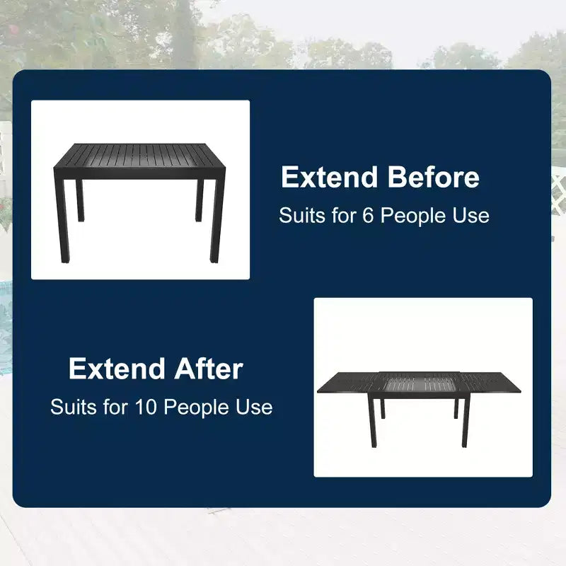 CLIHOME Salon de Jardin 9 Pièces, Table Extensible et Chaises d'Extérieur Rembourrées Pivotantes à 360°