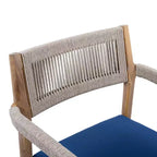 NAYSAYE Ensembles de Repas de Jardin Chaises de Salle à Manger Tressées en Bois d'Acacia avec Coussins et Accoudoirs pour Jardin, Piscine, Bleu Marine et Beige, 23.25*21.5*32.25