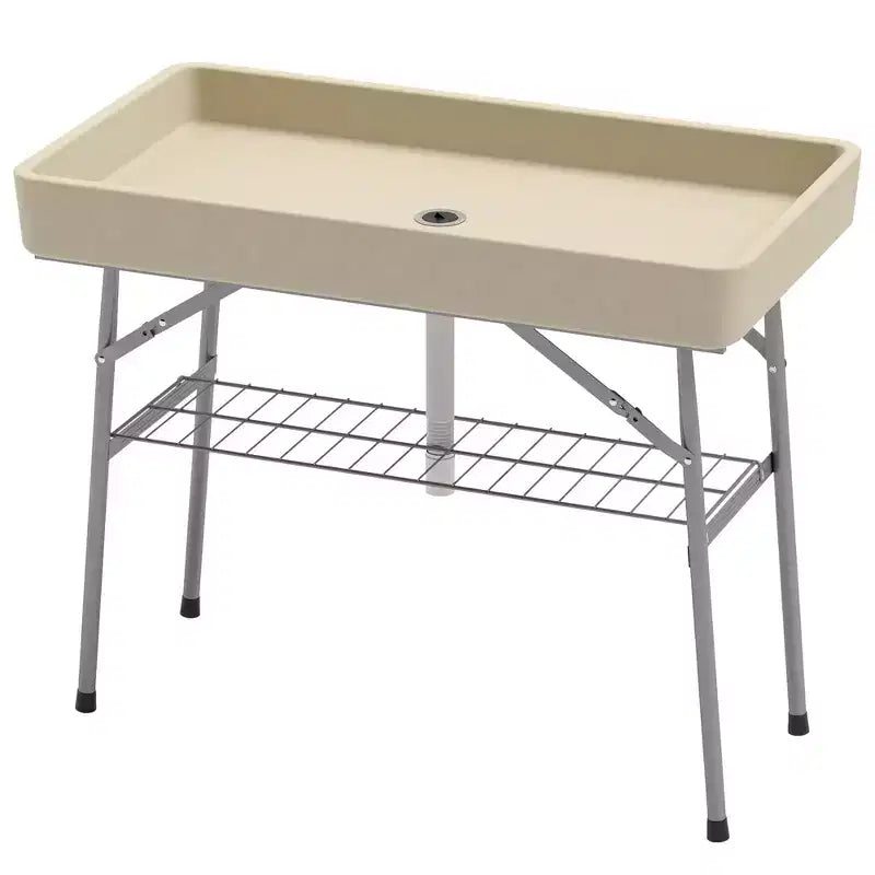 3.4ft Folding Ice Cooler Table with Drain, Fill and Chill Table Outdoor Table Cooler with Storage Shelf, Drink Cooler for Parties Picnic