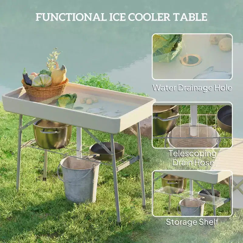 Table glacière pliable de 3,4 pieds avec bouchon de vidange, table d'extérieur pour remplir et refroidir avec étagère de rangement, glacière à boissons pour les fêtes et les pique-niques