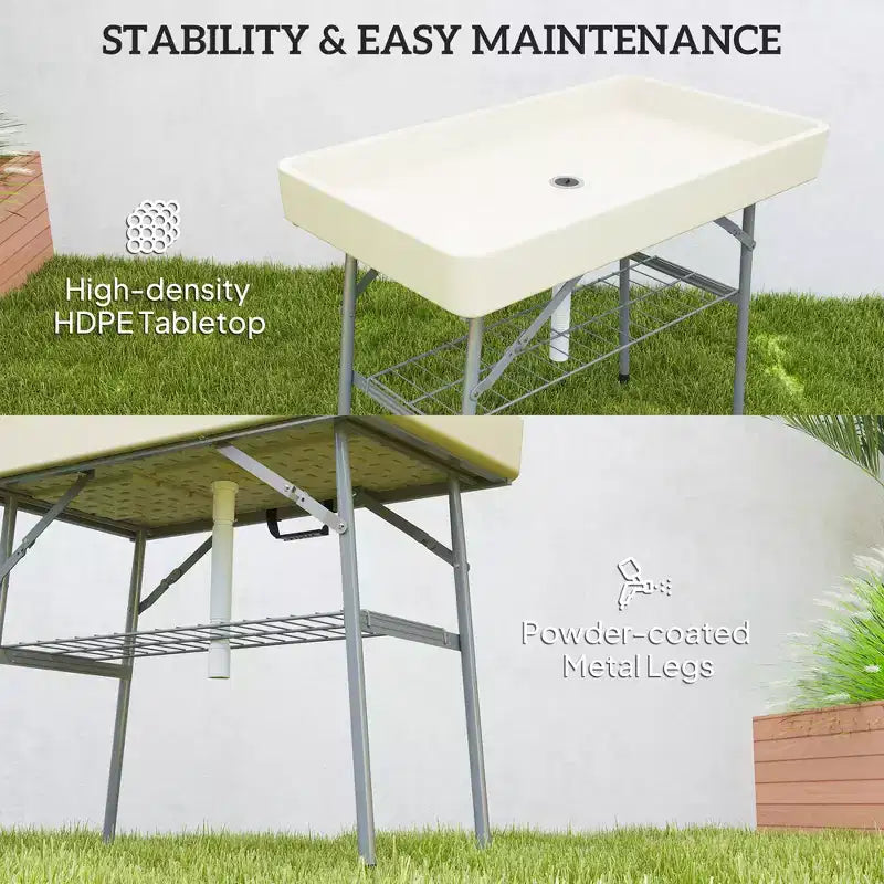 Table glacière pliable de 3,4 pieds avec bouchon de vidange, table d'extérieur pour remplir et refroidir avec étagère de rangement, glacière à boissons pour les fêtes et les pique-niques