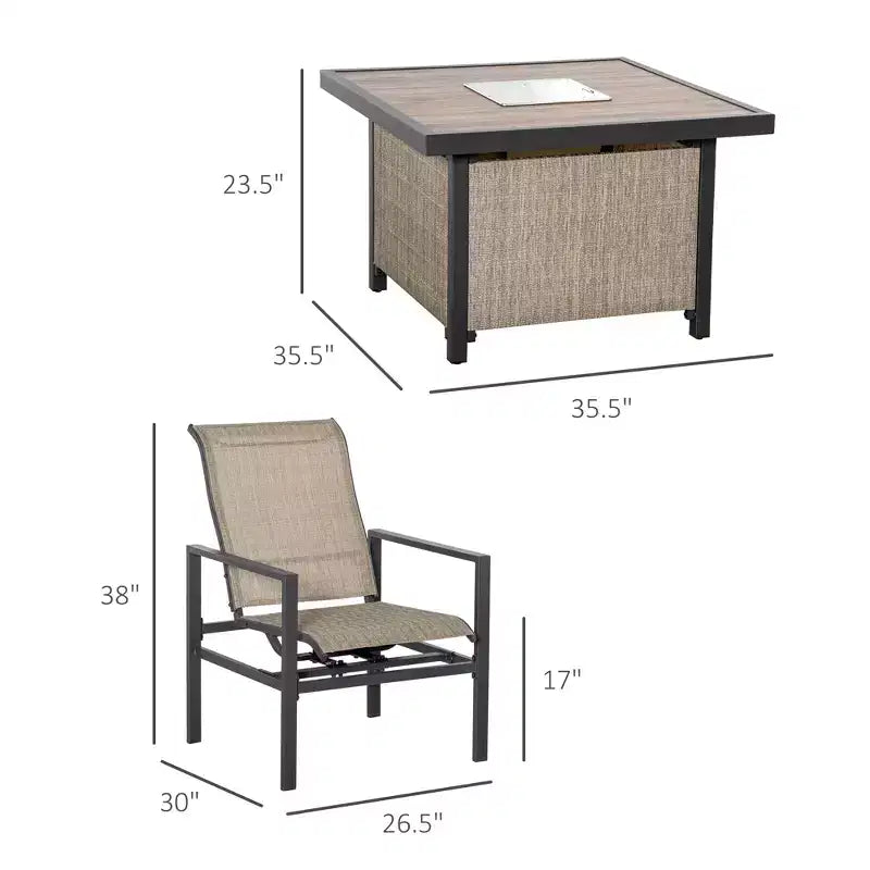 Ensemble de salle à manger 5 pièces pour patio de jardin, table avec seau à glace intégré, 4 chaises à bascule