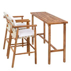 Ensemble de 3 meubles de bar de jardin à hauteur de comptoir, table de patio en bois d'acacia et 2 tabourets rembourrés pour jardin, piscine, balcon-Panipeachy