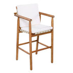 Ensemble de 3 meubles de bar de jardin à hauteur de comptoir, table de patio en bois d'acacia et 2 tabourets rembourrés pour jardin, piscine, balcon-Panipeachy