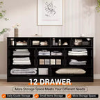 Commode moderne à 12 tiroirs en bois robuste, meuble TV pour téléviseur de 65 pouces, grand meuble de rangement, pour salon, couloir