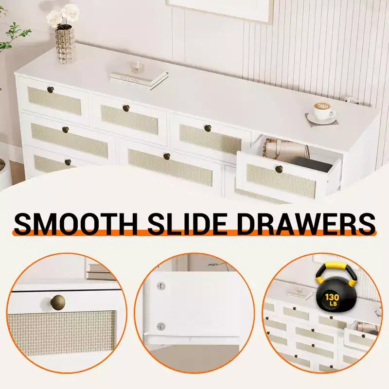 Modern 12 Drawer Sturdy Wood Dresser, TV Stand for 65 TV, Large Storage Cabinet, for Living Room, Hallway