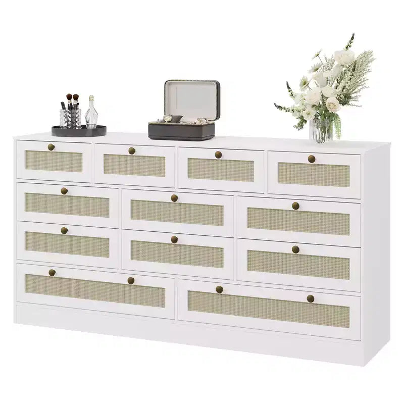 Modern 12 Drawer Sturdy Wood Dresser, TV Stand for 65 TV, Large Storage Cabinet, for Living Room, Hallway