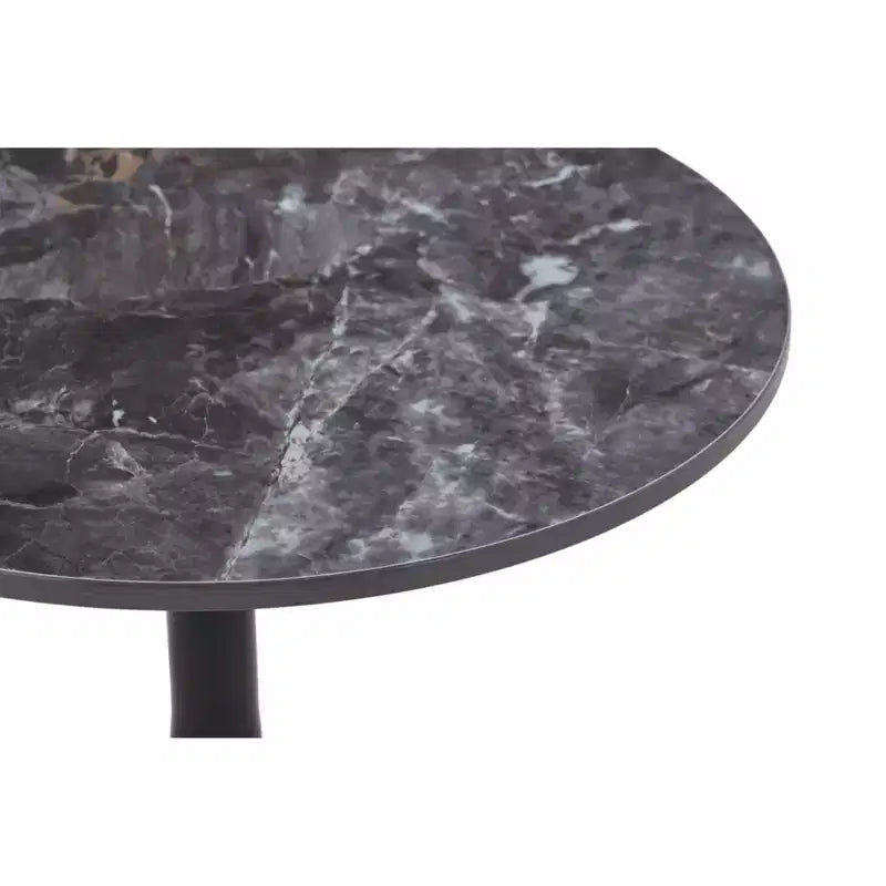15" Round Sintered Stone Side Table, Hammered Metal Pedestal Accent End Table