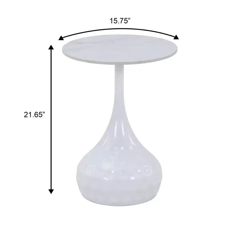 15" Round Sintered Stone Side Table, Hammered Metal Pedestal Accent End Table