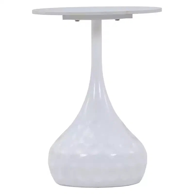 15" Round Sintered Stone Side Table, Hammered Metal Pedestal Accent End Table