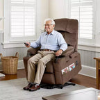 Fauteuil inclinable releveur électrique, double moteur, fauteuil releveur électrique avec fonction chaleur et massage, position infinie, marron