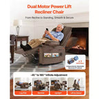 Fauteuil inclinable releveur électrique, double moteur, fauteuil releveur électrique avec fonction chaleur et massage, position infinie, marron