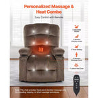 Fauteuil inclinable releveur électrique, double moteur, fauteuil releveur électrique avec fonction chaleur et massage, position infinie, marron