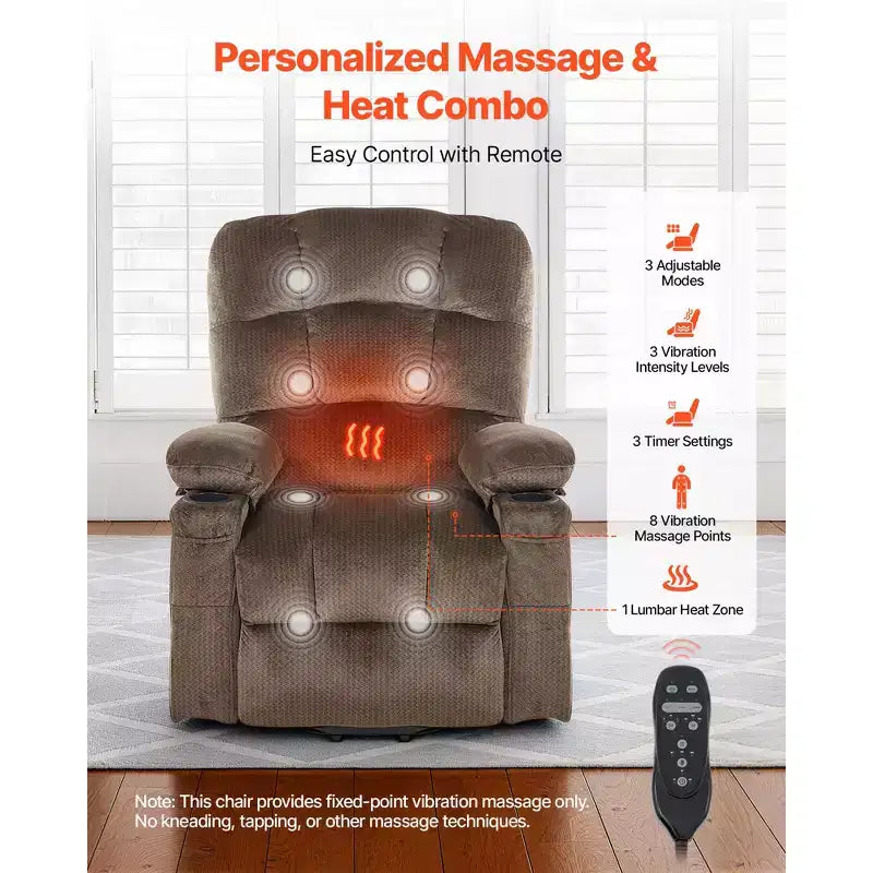 Power Lift Recliner Chair, Dual Motor, Electric Lift Chair with Heat and Massage, Infinite Position, Brown