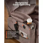 Fauteuil inclinable releveur électrique, double moteur, fauteuil releveur électrique avec fonction chaleur et massage, position infinie, marron