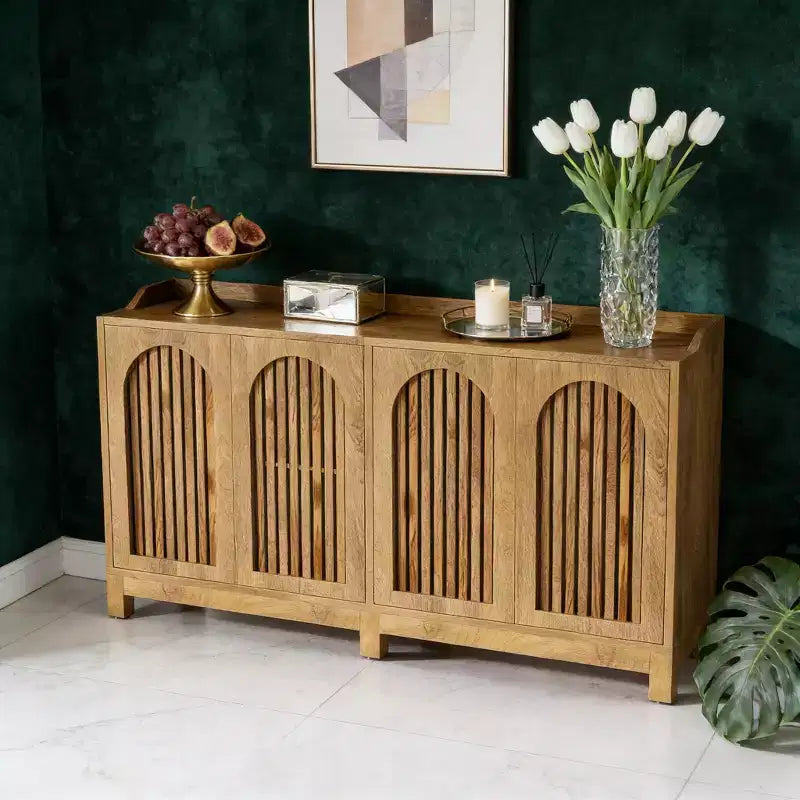 Farmhouse 4-Door Shutter Wood Sideboard Buffet Cabinet with Adjustable Shelves