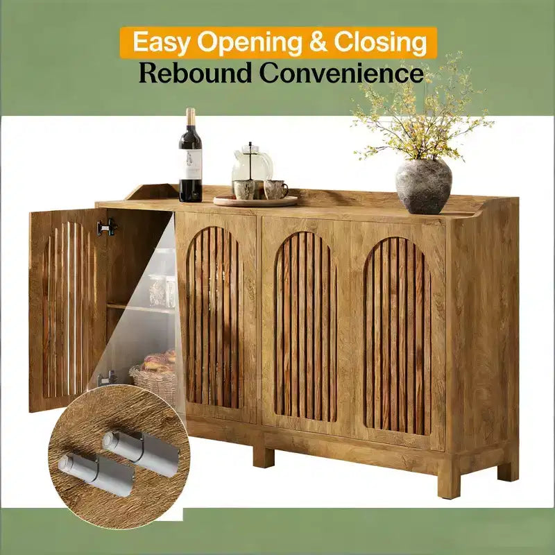 Farmhouse 4-Door Shutter Wood Sideboard Buffet Cabinet with Adjustable Shelves