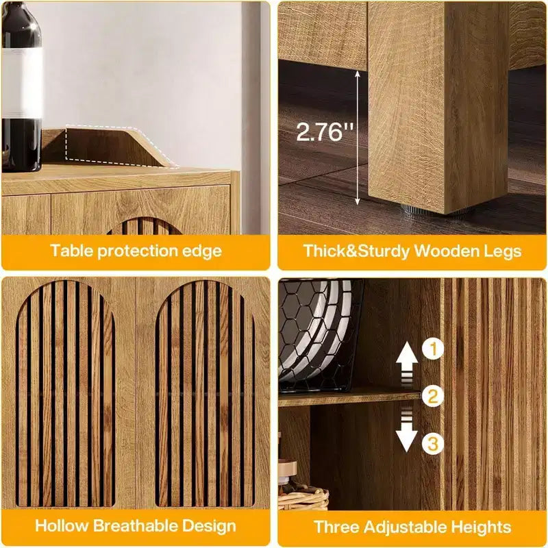 Farmhouse 4-Door Shutter Wood Sideboard Buffet Cabinet with Adjustable Shelves