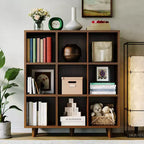 Modern 9-Cube Bookcase Organizer, Open Wood Bookshelf, Freestanding Storage Display Shelf, Space-Saving Design, for Home, Living Room, Bedroom