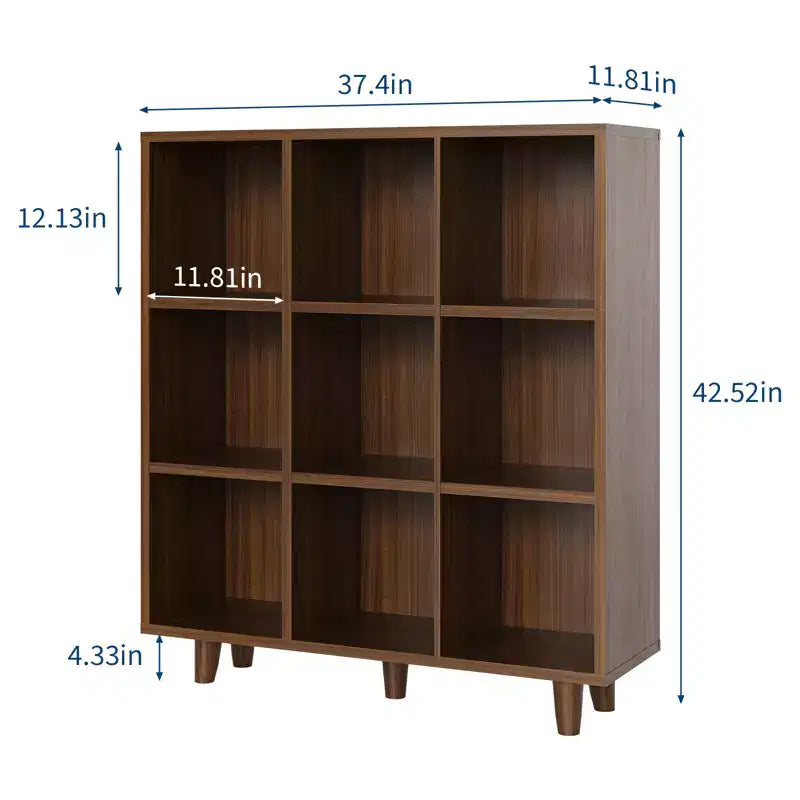 Modern 9-Cube Bookcase Organizer, Open Wood Bookshelf, Freestanding Storage Display Shelf, Space-Saving Design, for Home, Living Room, Bedroom