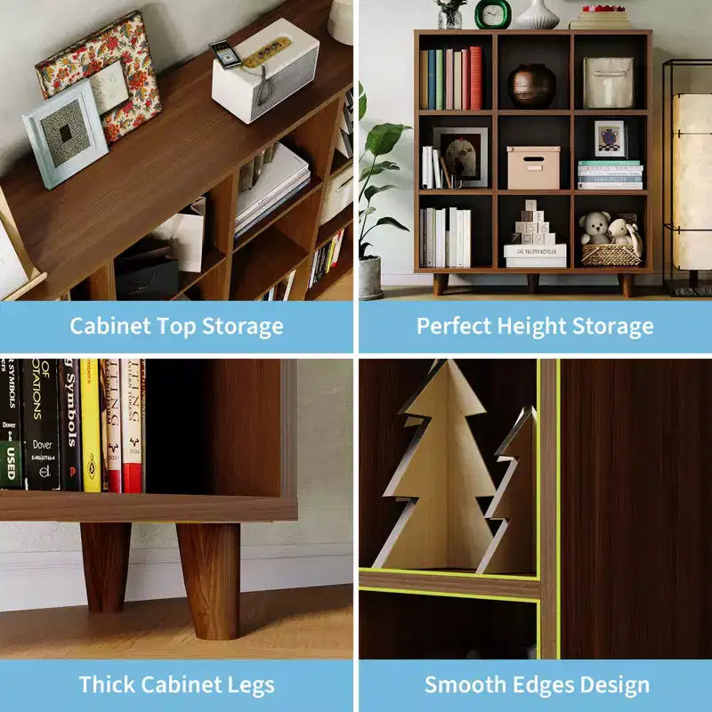 Modern 9-Cube Bookcase Organizer, Open Wood Bookshelf, Freestanding Storage Display Shelf, Space-Saving Design, for Home, Living Room, Bedroom