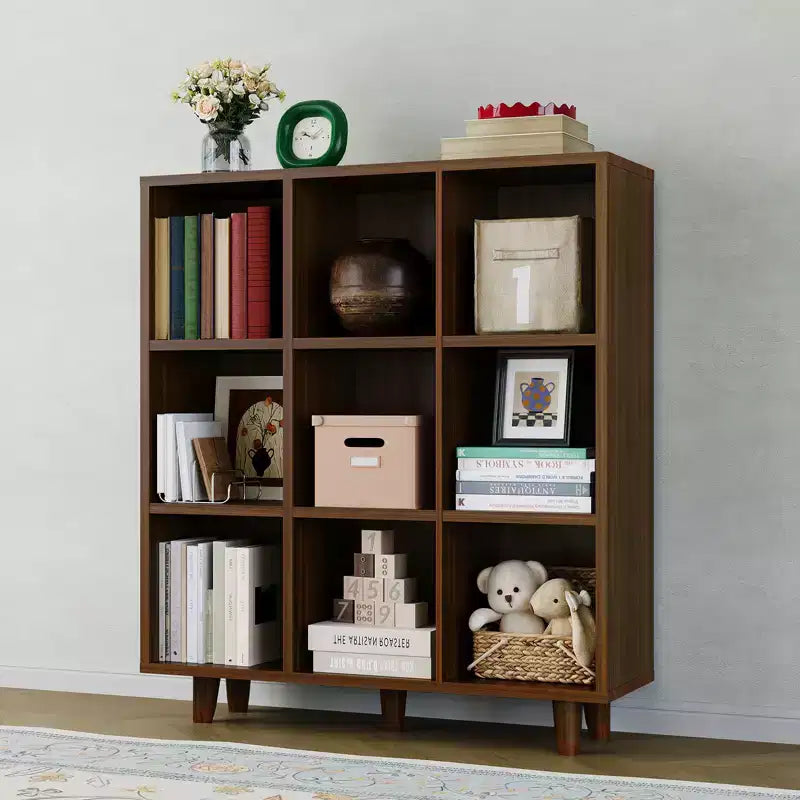 Modern 9-Cube Bookcase Organizer, Open Wood Bookshelf, Freestanding Storage Display Shelf, Space-Saving Design, for Home, Living Room, Bedroom