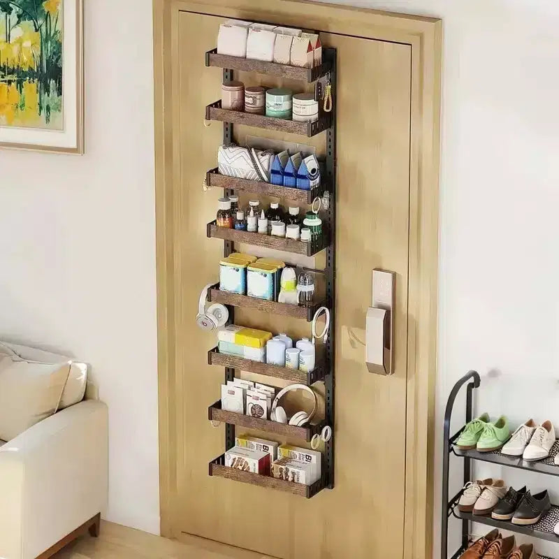 Door Organiser 8 Levels, Hanging Shelf with Adjustable Metal Baskets, No Drilling, for Kitchen/Bathroom/Wall