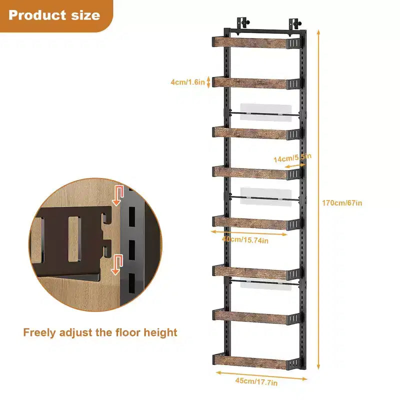 Door Organiser 8 Levels, Hanging Shelf with Adjustable Metal Baskets, No Drilling, for Kitchen/Bathroom/Wall