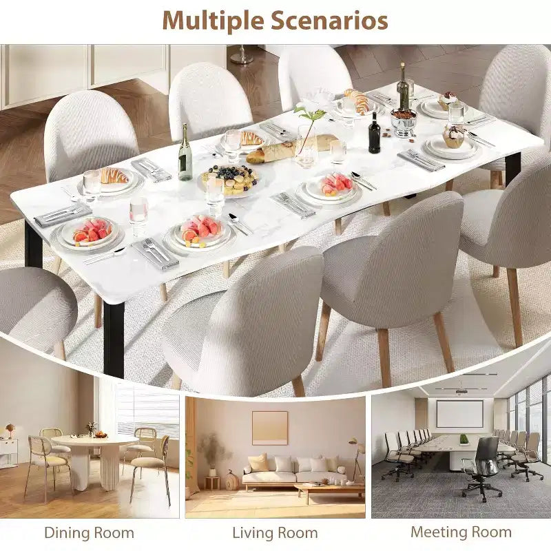Modern Dining Table, 78.7 Large Kitchen Table for 6-8 People,Metal Frame, Unique Horizontal Wave Design, Waterproof Scratch-Resistant, for Kitchen