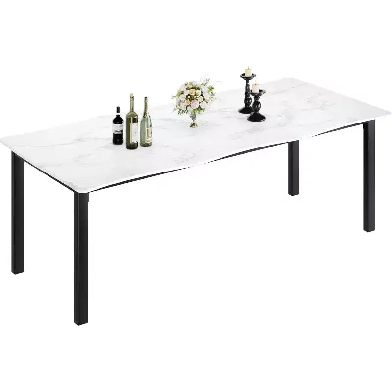 Modern Dining Table, 78.7 Large Kitchen Table for 6-8 People,Metal Frame, Unique Horizontal Wave Design, Waterproof Scratch-Resistant, for Kitchen