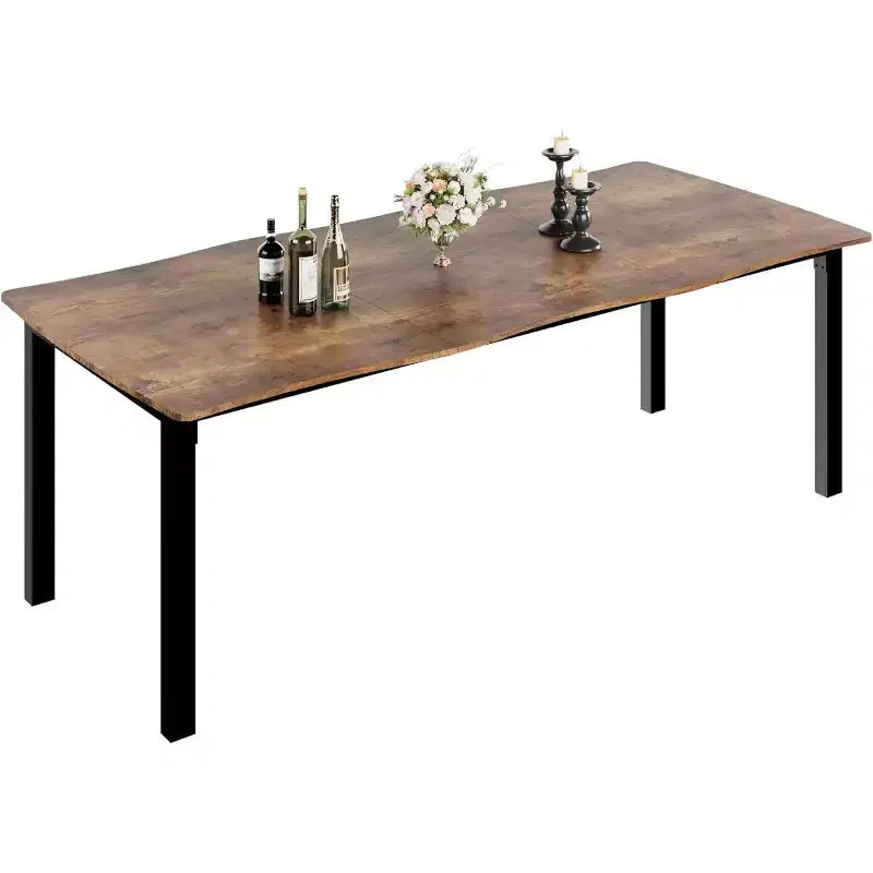 Modern Dining Table, 78.7 Large Kitchen Table for 6-8 People,Metal Frame, Unique Horizontal Wave Design, Waterproof Scratch-Resistant, for Kitchen