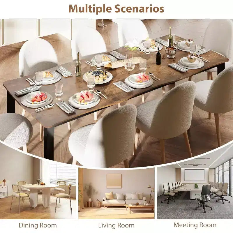 Modern Dining Table, 78.7 Large Kitchen Table for 6-8 People,Metal Frame, Unique Horizontal Wave Design, Waterproof Scratch-Resistant, for Kitchen