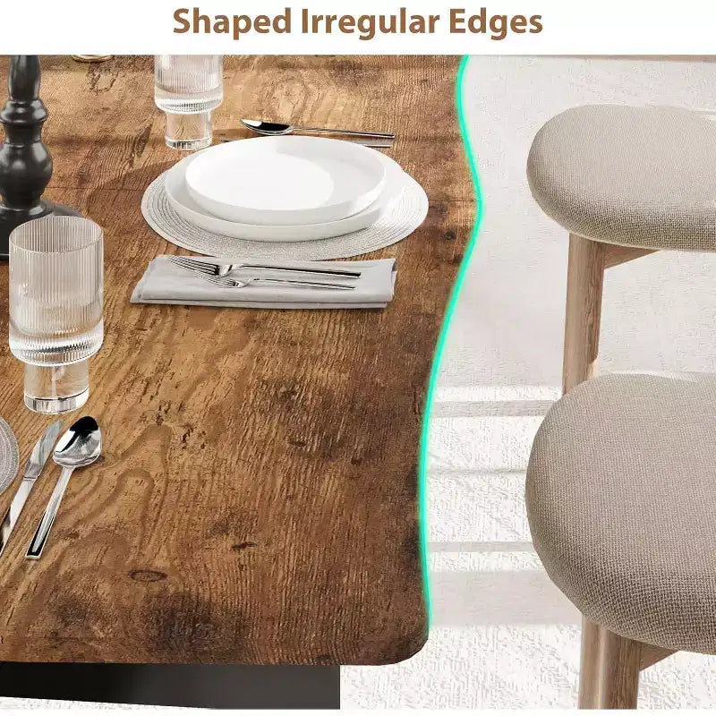 Modern Dining Table, 78.7 Large Kitchen Table for 6-8 People,Metal Frame, Unique Horizontal Wave Design, Waterproof Scratch-Resistant, for Kitchen