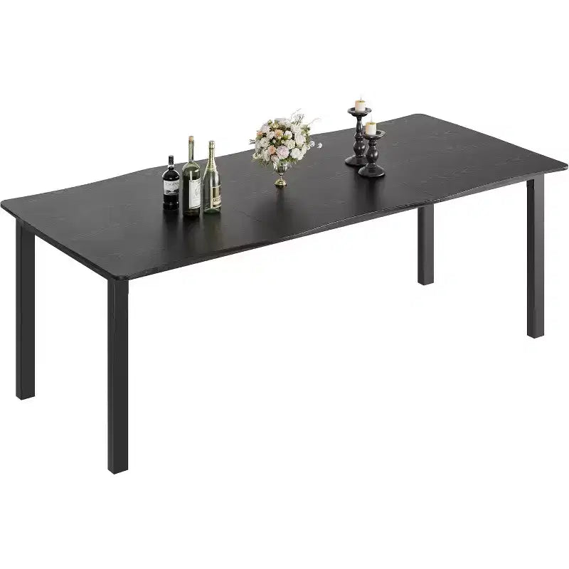 Modern Dining Table, 78.7 Large Kitchen Table for 6-8 People,Metal Frame, Unique Horizontal Wave Design, Waterproof Scratch-Resistant, for Kitchen