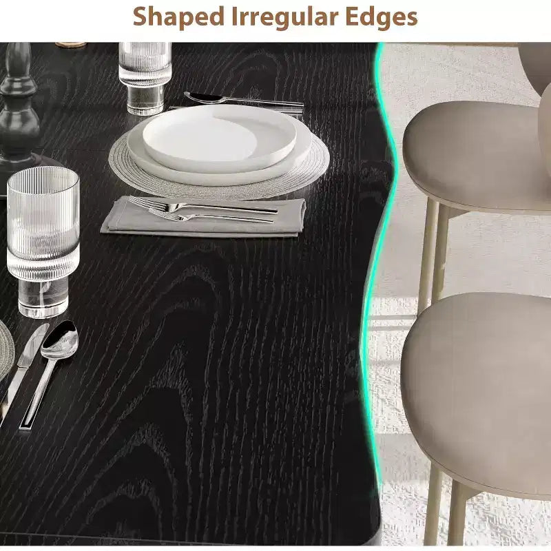 Modern Dining Table, 78.7 Large Kitchen Table for 6-8 People,Metal Frame, Unique Horizontal Wave Design, Waterproof Scratch-Resistant, for Kitchen