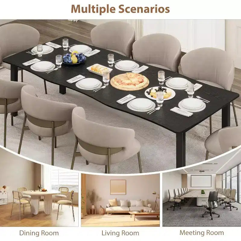 Modern Dining Table, 78.7 Large Kitchen Table for 6-8 People,Metal Frame, Unique Horizontal Wave Design, Waterproof Scratch-Resistant, for Kitchen