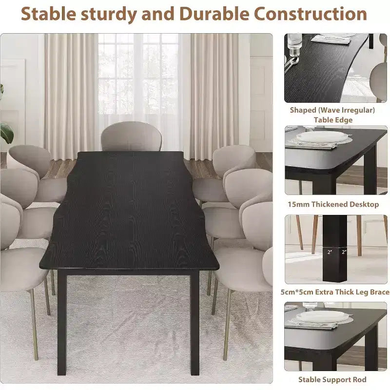 Modern Dining Table, 78.7 Large Kitchen Table for 6-8 People,Metal Frame, Unique Horizontal Wave Design, Waterproof Scratch-Resistant, for Kitchen