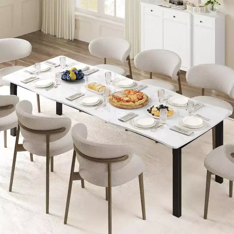 Modern Dining Table, 78.7 Large Kitchen Table for 6-8 People,Metal Frame, Unique Horizontal Wave Design, Waterproof Scratch-Resistant, for Kitchen