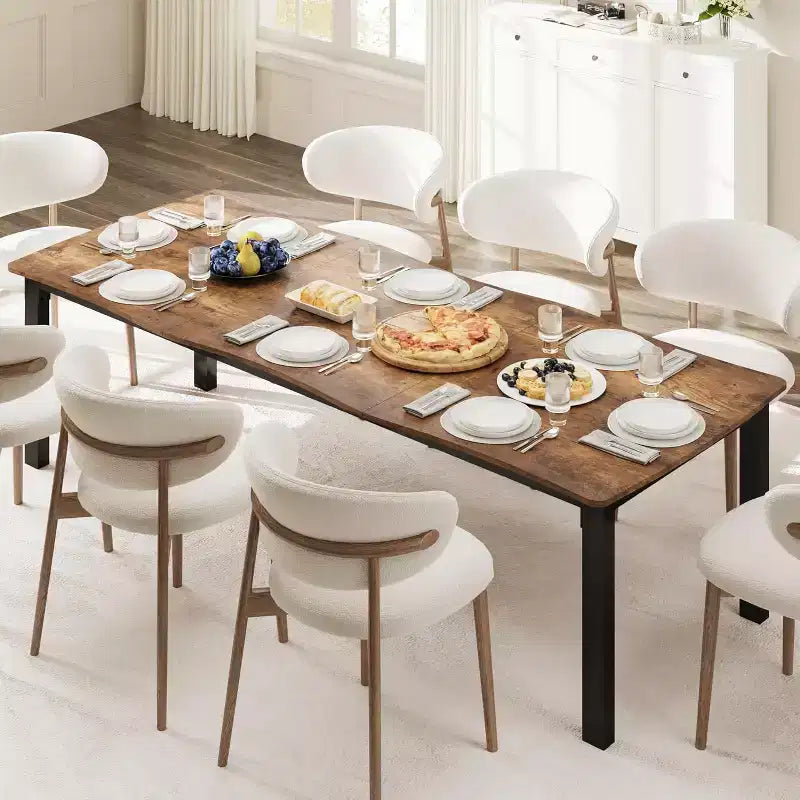 Modern Dining Table, 78.7 Large Kitchen Table for 6-8 People,Metal Frame, Unique Horizontal Wave Design, Waterproof Scratch-Resistant, for Kitchen