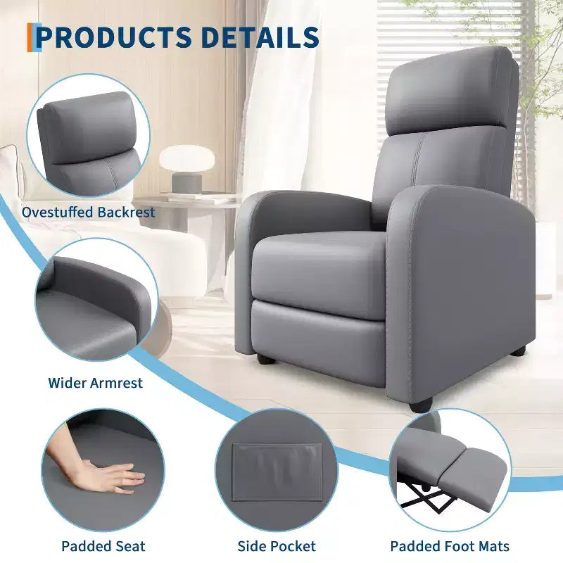 Single Recliner Armchair with Adjustable Backrest and Footrest, Linen-Look Upholstery