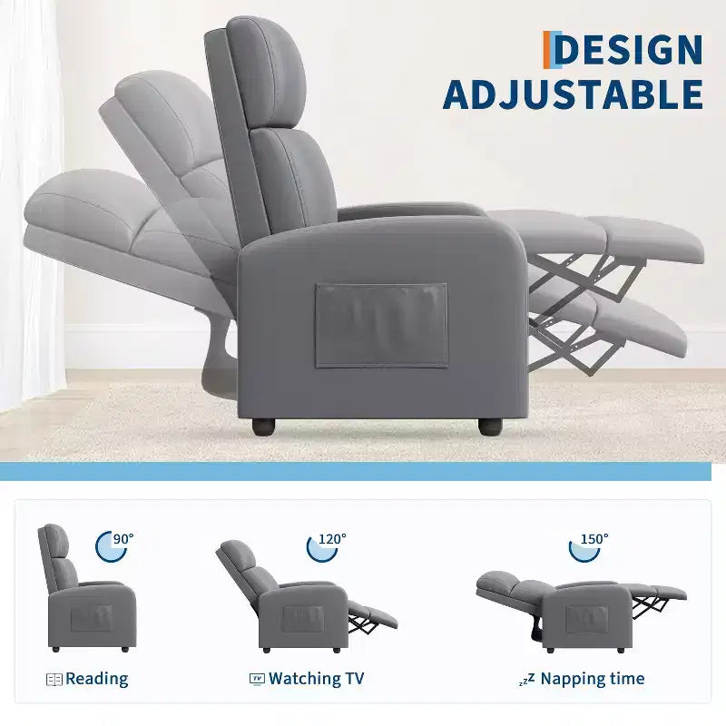 Single Recliner Armchair with Adjustable Backrest and Footrest, Linen-Look Upholstery