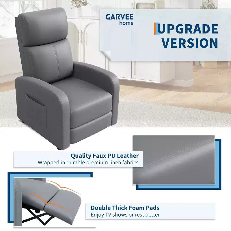 Single Recliner Armchair with Adjustable Backrest and Footrest, Linen-Look Upholstery