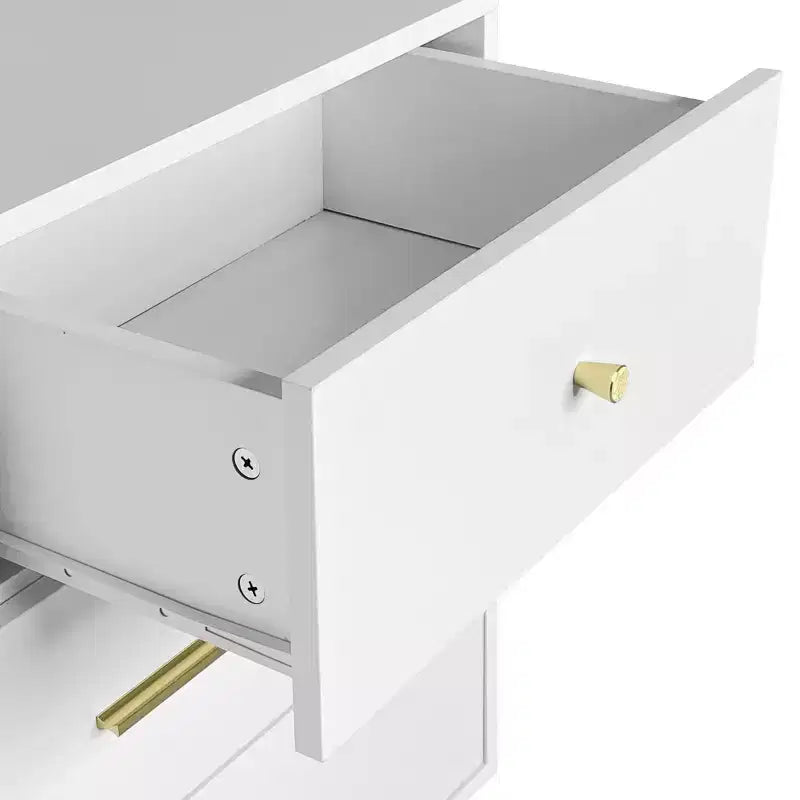 Seven Drawers Large Chest Of Drawers Cabinet With Golden Handle And Golden Legs White
