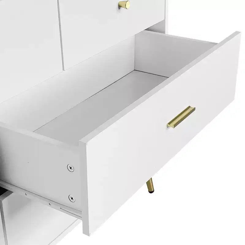 Seven Drawers Large Chest Of Drawers Cabinet With Golden Handle And Golden Legs White