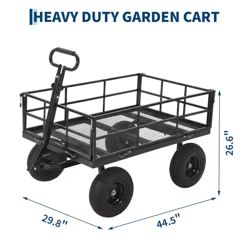Heavy Duty Steel Garden Cart, Garden Wagon with 13 Inch Tires, 180 Rotating Handle, ATV & Tractor Compatible
